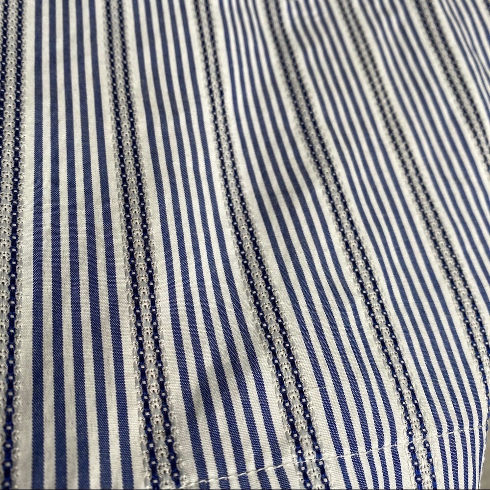 Marc New York Striped Short Sleeve Split V Pull Over Popover Blouse Size Large - Picture 5 of 8